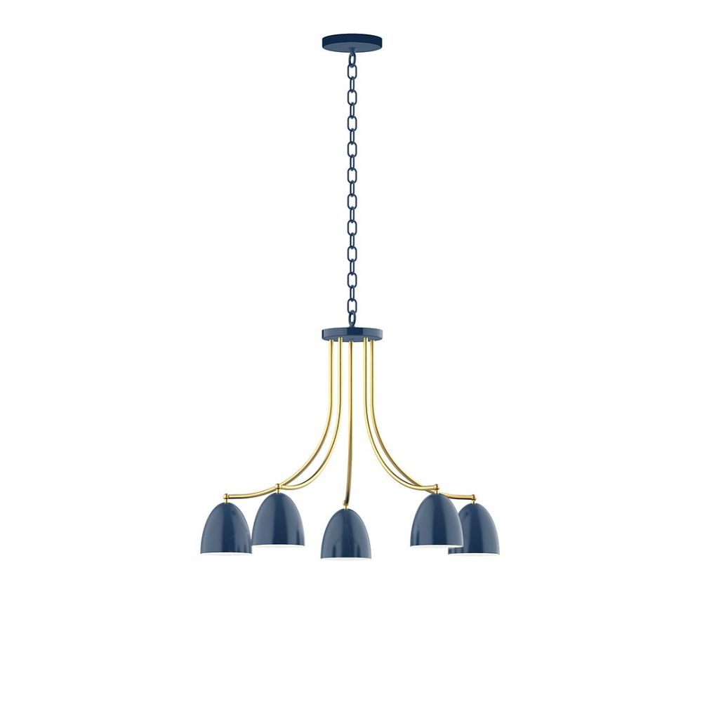 Montclair Lightworks CHN417-50-91 5-Light J-Series Chandelier, Navy with Brushed Brass Accents